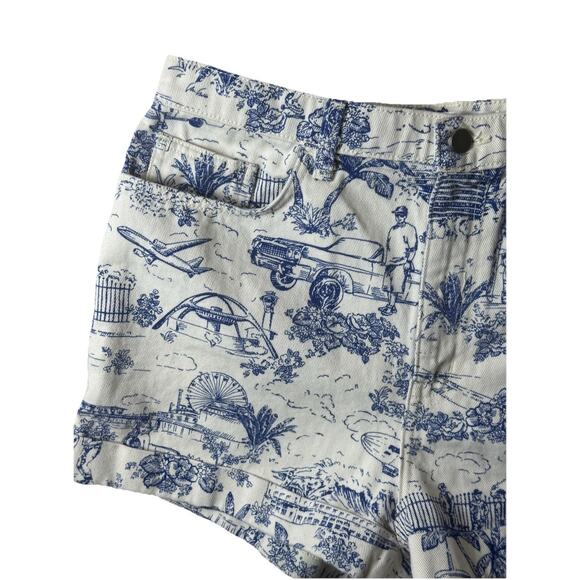 American Apparel Denim Blue Toile LA California Print Shorts Sz 32 Women's 14 - Picture 3 of 6
